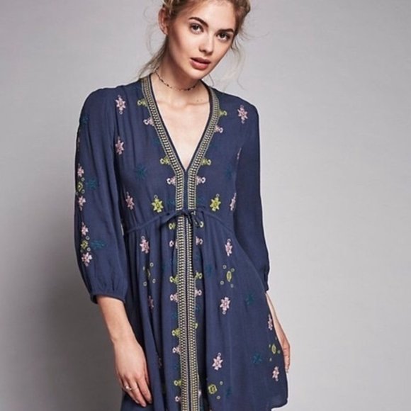 Free People Dresses & Skirts - Free People Navy Floral Mini Dress